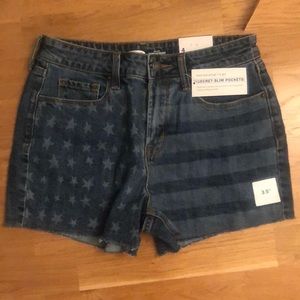 High Rise American Flag Denim Jean Shorts - 4